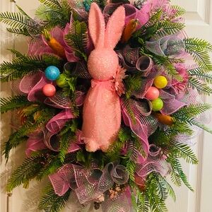 Pink Bunny Holiday Wreath Boutique Quality.
